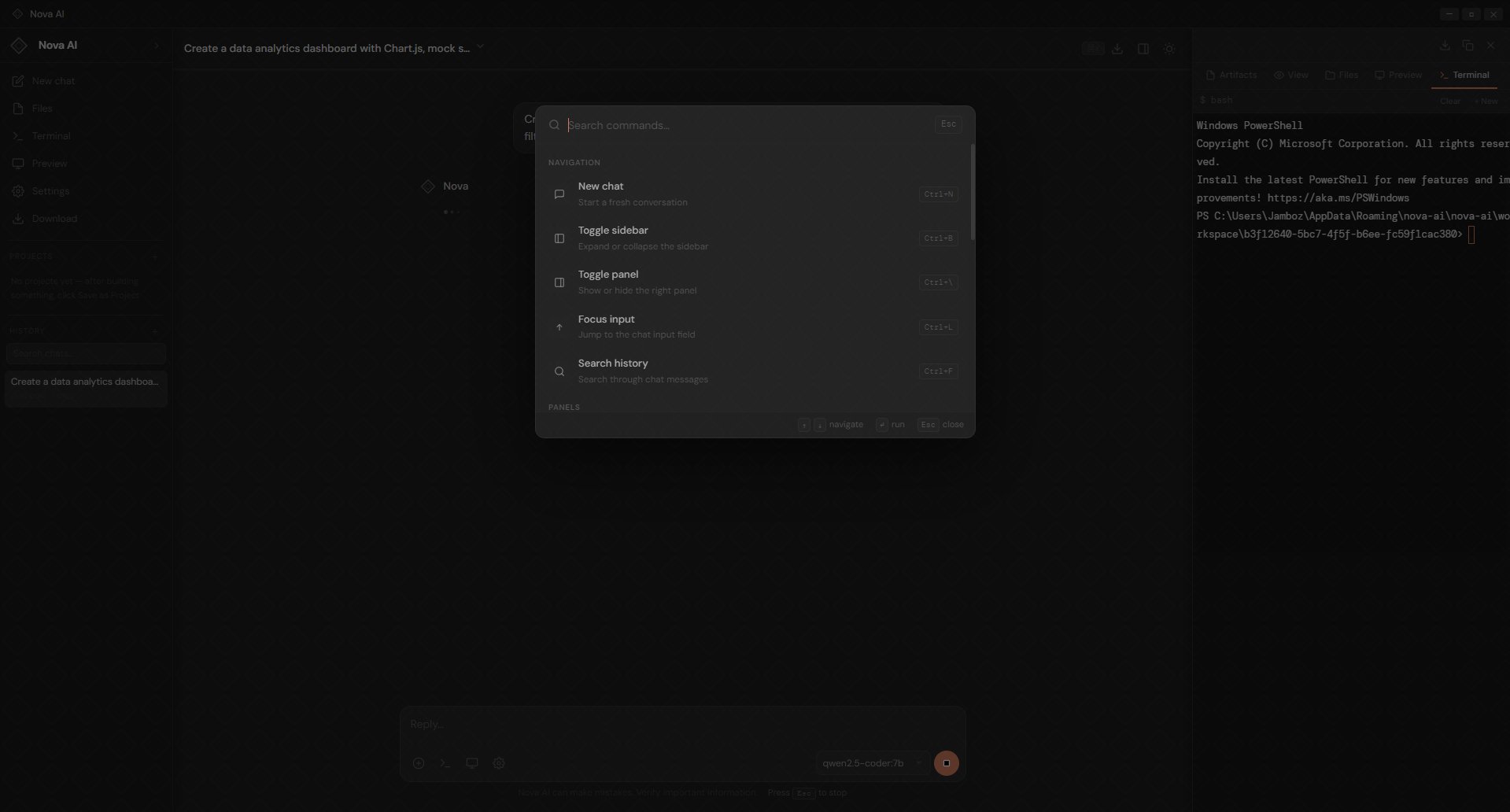 Nova AI command palette