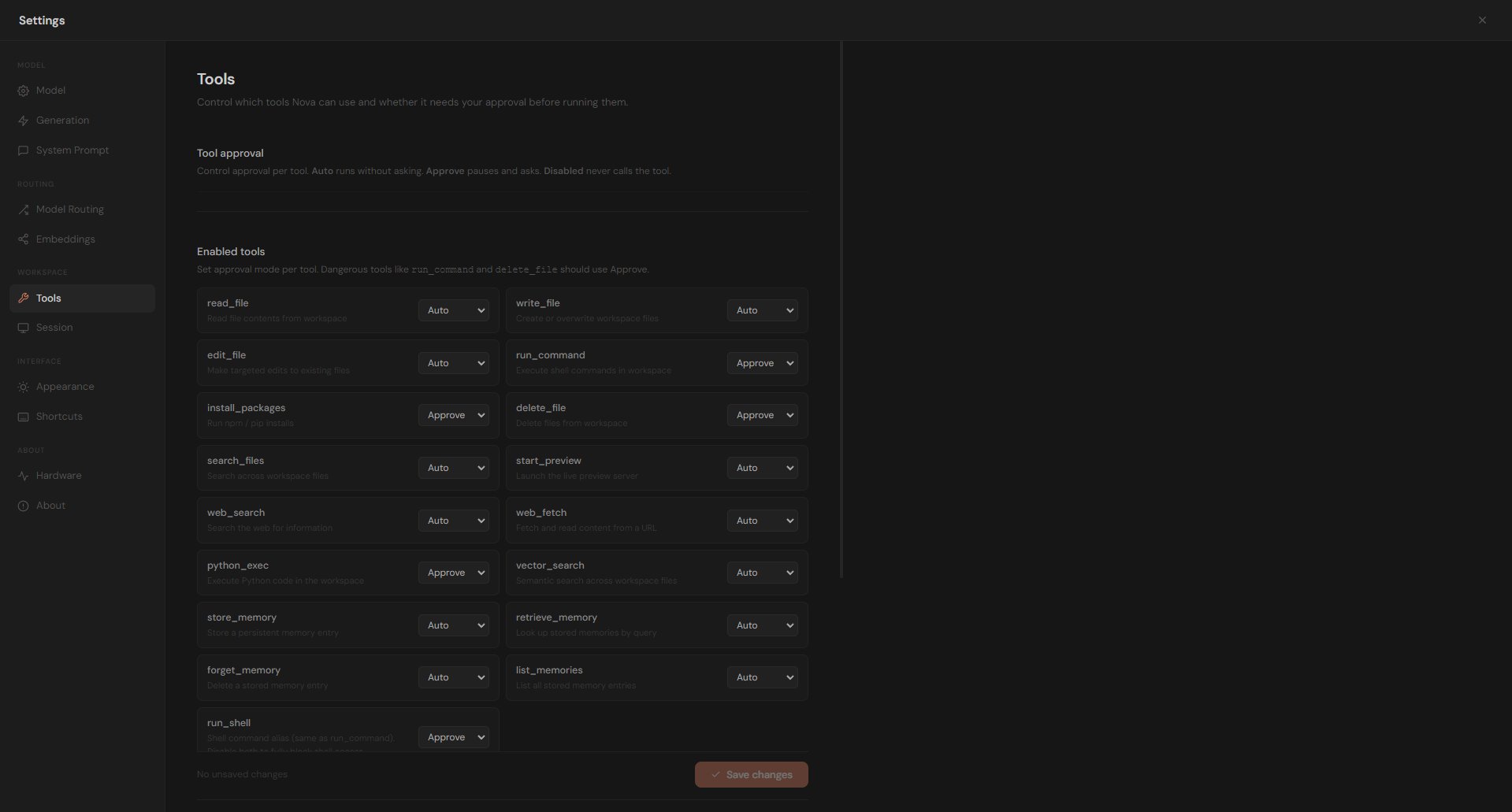 Tools Settings